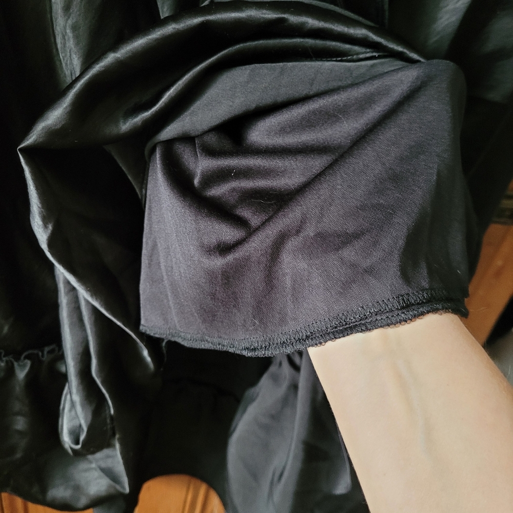 Vintage Satin Tiered Ruffle Hem Maxi Skirt Black Whimsigoth Goth 90s - Picture 8 of 15